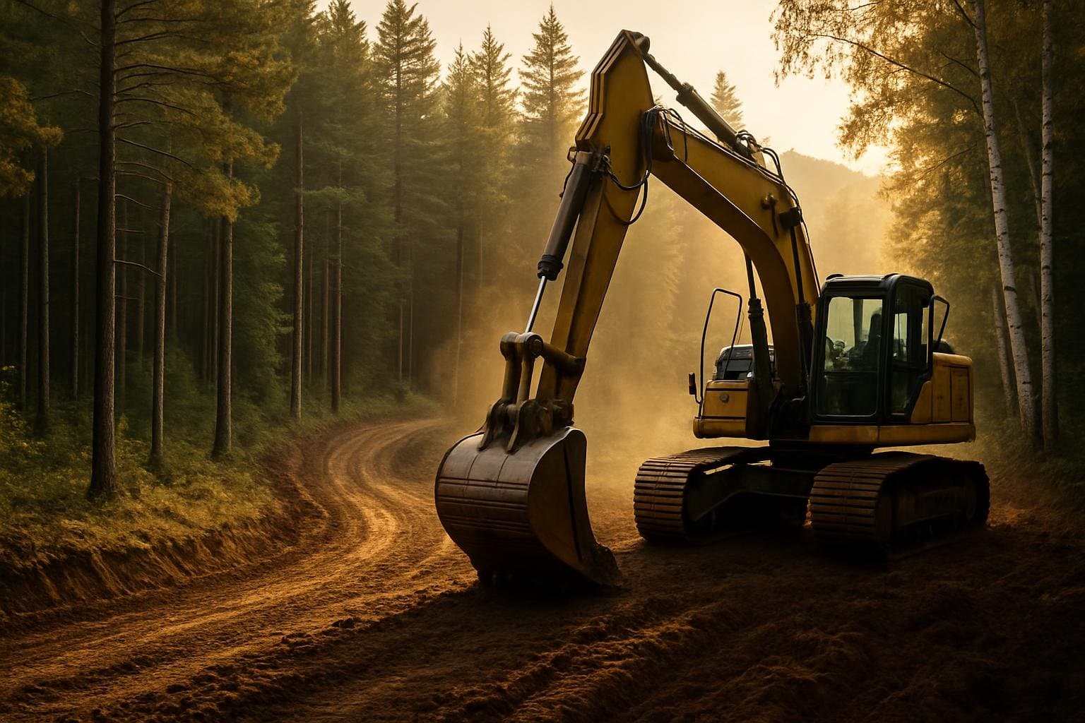 Aerial view of excavation work on a Maine landscape